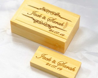 Wooden Bamboo USB Stick  16GB with Box Personalised Gift Pen Drive engraved  Wedding Photography, Client's package, Unique,Custom Love