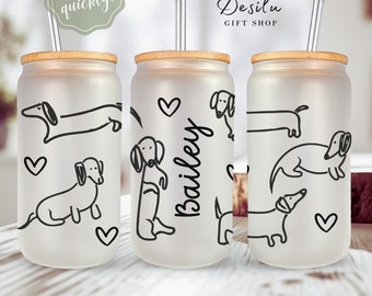Dachshund Glass Cup Personalized Doxie Gift Dog Mom Dachshund Gift for Women Dog Dad Dachshund iced Coffee Cup with Lid Dachshund Lover Gift
