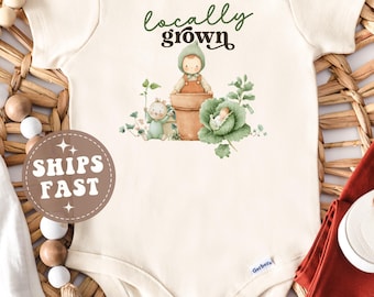 Locally Grown Baby Onesie® for Locally Grown Boho Baby Shower Gift Farm Baby Outfit in a Neutral Cottagecore Aesthetic Vegan Baby Clothes