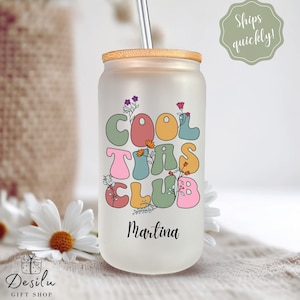 Cool Tia Club Glass Iced Coffee Cup Titi Glass Cup Personalized Aunt Gift from Niece or Nephew Titi Gift Retro Tia Gift for Mother&#39;s Day