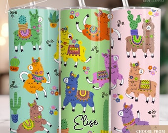 Llama Tumbler Cup Personalized Llama Lover Gift, Cute Alpaca Tumbler with Name, Funny Llama Gift for Her, Custom Succulent Cactus Tumbler