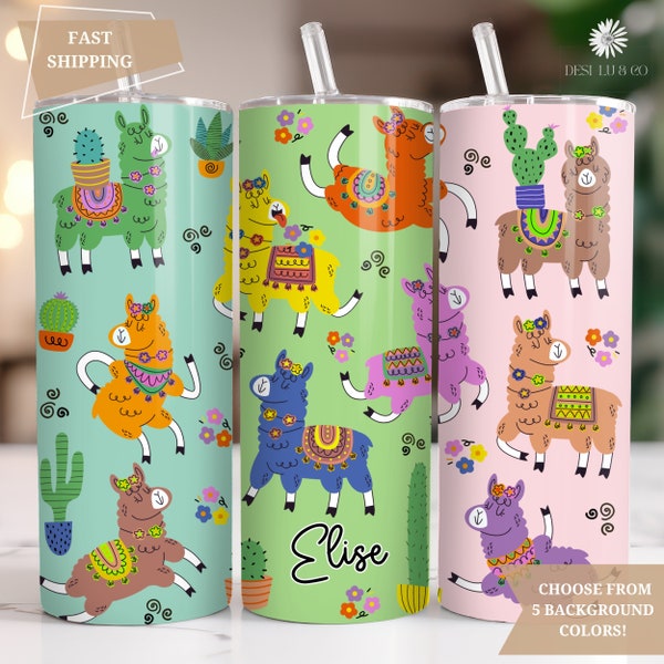 Llama Tumbler Cup Personalized Llama Lover Gift, Cute Alpaca Tumbler with Name, Funny Llama Gift for Her, Custom Succulent Cactus Tumbler