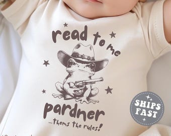 Read To Me Pardner Onesie® Trendy Western Frog Baby Gift Reader Baby Bodysuit for Newborn Book Lover