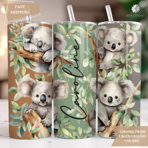 Cute Koala Tumbler Personalized, Koala Travel Mug, Koala Bear Gift Men, Custom Koala Cup, Watercolor Koala Mug for Kids Gift for Koala Lover