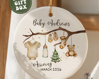 Birth Announcement Ornament Personalized Baby Name Arriving Ornament Boho Baby Coming Soon Ornament Pregnancy Reveal Ornament Baby Reveal