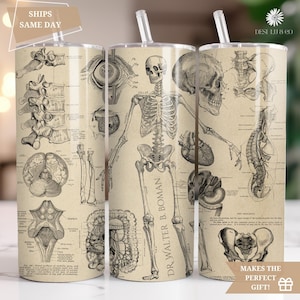 Personalized Skeleton Tumbler, Retro Skeleton Cup for Halloween Gift, Human Anatomy Tumbler, Vintage Skeleton Tumbler With Name, Spooky Cup