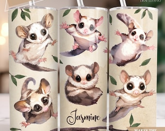 Sugar Glider Tumbler Personalized Custom Name Tumbler, Cute Sugar Glider Cup for Squirrel Lovers, Sugar Glider Gift for Women, Marsupial Mug