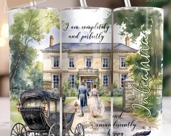 Pride and Prejudice Tumbler Personalized Jane Austen Gift for Bachelorette, Jane Austen Tumbler Gift for Book Lover, Bookish Literary Gift
