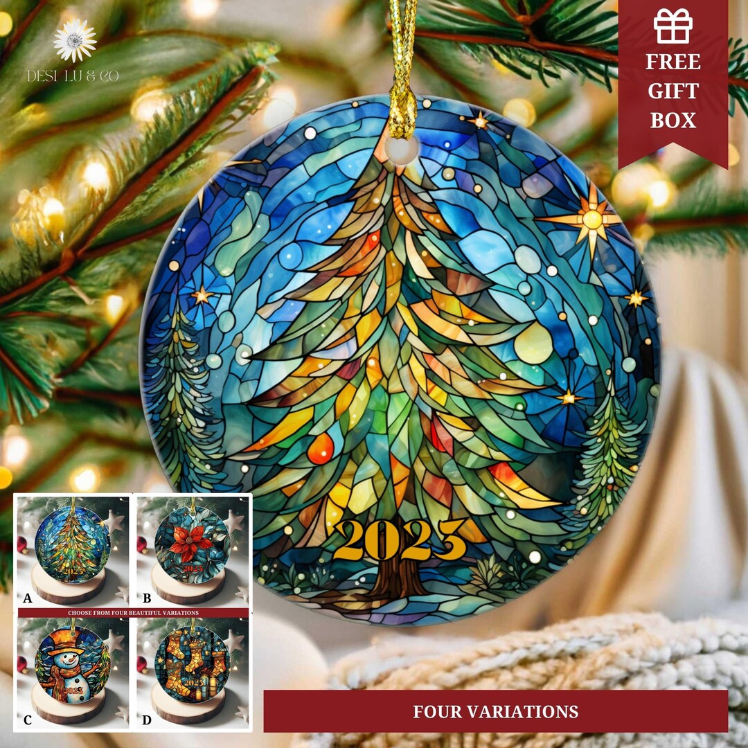 2024 Christmas Ornament Personalized, Ceramic Snowman Ornament, Stained
