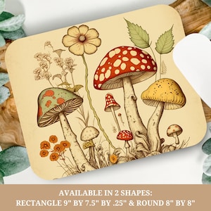 Vintage Mushroom Mouse Pad for Women, Rectangle Cottagecore Mousepad Gift for Nature Lover, Cute Round Mushroom Desk Mat Accessories for Her