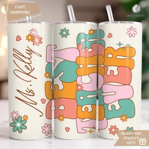 Best Teacher Ever Tumbler Personalized Teacher Appreciation Gift, Custom Teacher Tumbler with Name, Retro Teacher Gifts, Teacher Travel Mug