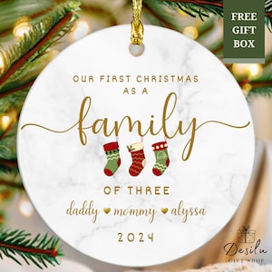 Family of Three Ornament Personalized Our First Christmas As A Family of Three Ornament Family of 3 Christmas Ornament Baby&#39;s 1st Christmas