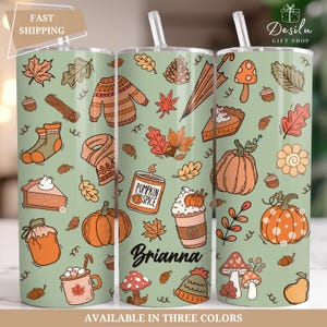 Personalized Fall Name Tumbler, Cute Pumpkin Spice Travel Cup, Pumpkin Tumbler, Fall Leaves Tumbler, Autumn Travel Mug, Retro Fall To Go Mug