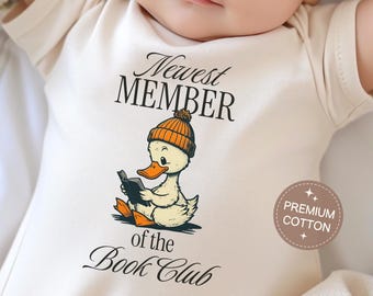 Book Club Onesie® Book Baby Shower Retro Duck Baby Shower Gift Book Lover Baby Bodysuit Natural Onesie® Newest Book Club Member Baby Romper