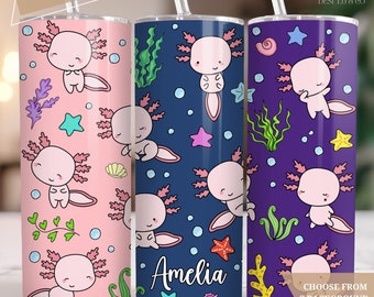 Trendy Axolotl Tumbler Personalized, Cute Axolotl Mug for Teenager, Salamander Mug with Lid and Straw Axolotl Gift Girl, Axolotl Lover Gift