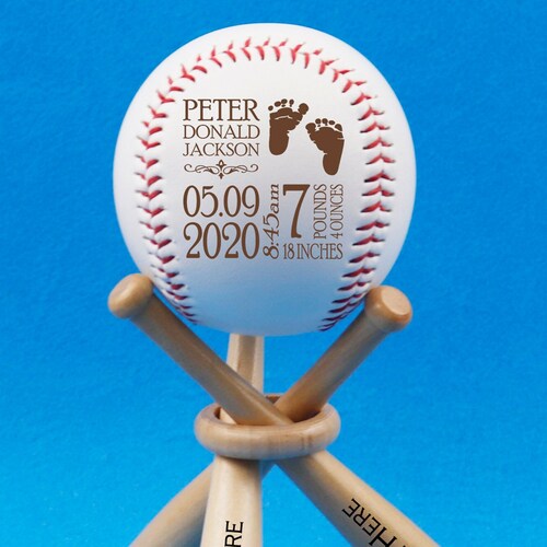 Personalized Engraved Baby Bat Birth Announcement Baseball Etsy