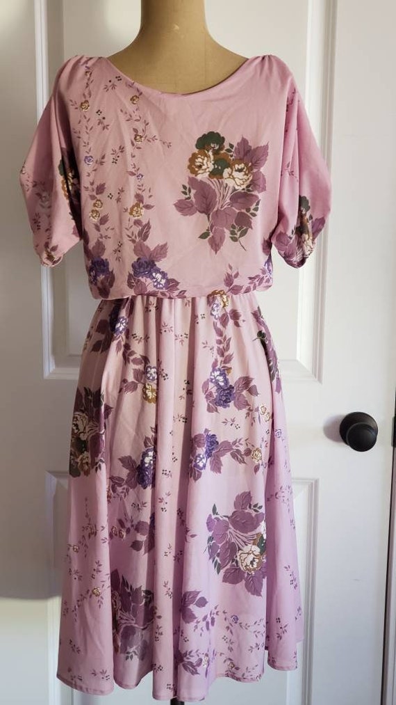 Vintage 70s Very Sheer Purple Floral Print Dress. - image 2