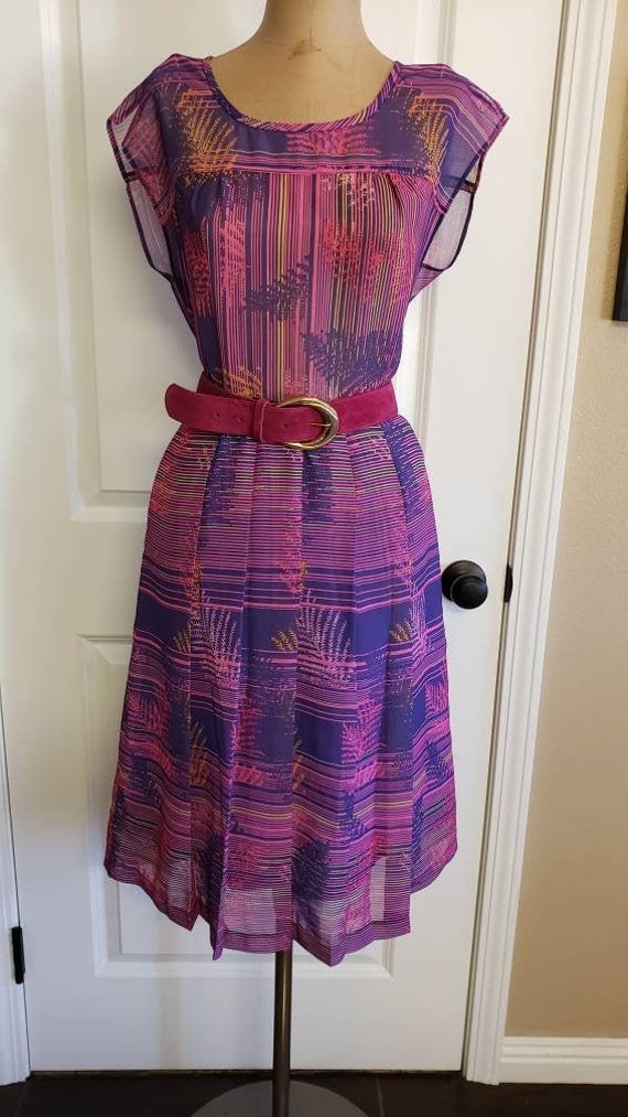 70's/80's Purple Chiffon Pleaded Dress.