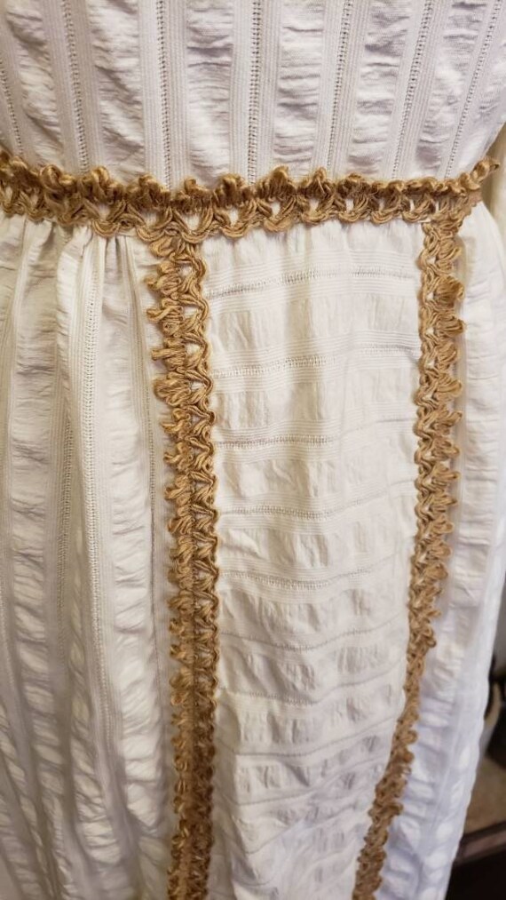 1970's Ivory Cotton Gauze Jute Trim Maxi Dress - image 7