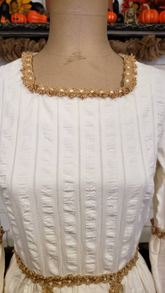 1970's Ivory Cotton Gauze Jute Trim Maxi Dress - image 5