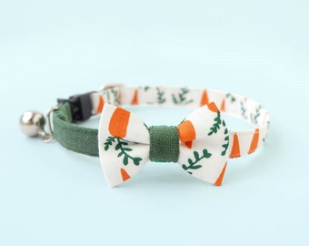 Fruity Bow Tie Cat Collar Set - "Carrots- Green" - Summer Cat Collar / Breakaway / two-tone , Unisex Cat / Cat,Kitten,Small Dog Size