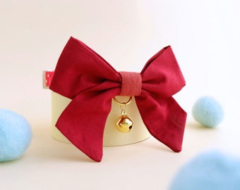 Maroon Red Sailor Bowtie Cat Collar: Removable Bowtie, Breakaway Clasp