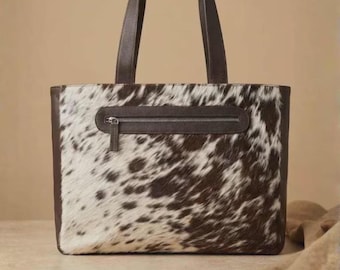 Western Leather Tote Bag with Cowhide Hair on Hide – Handcrafted Women’s Shoulder Bag