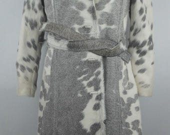 Handmade Genuine Cowhide Trench Coat Long Size – Real Hair-On Leather Duster – Western Long Coat