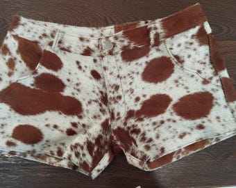 Genuine Cowhide Shorts – High-Waisted Leather Mini Shorts – Boho Festival Outfit
