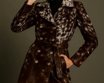 Gabardina de piel de vaca hecha a mano: ropa de abrigo de invierno estilo western