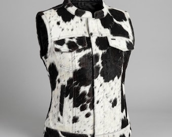 Cowhide Leather Vest for Women | Hair On Hide Gilet | Western Boho Waistcoat