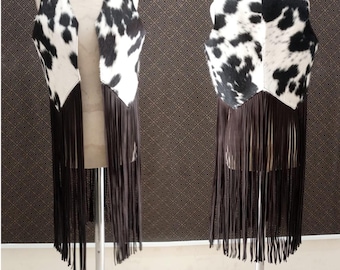 Handmade Cowhide Leather Fringe Vest: Western Boho Style Hair-on Hide Women's Waistcoat