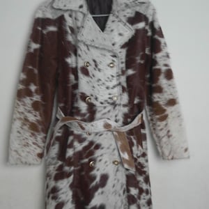 Handmade Genuine Cowhide Trench Coat Long Size – Real Hair-On Leather Duster – Western Long Coat “Large Size”