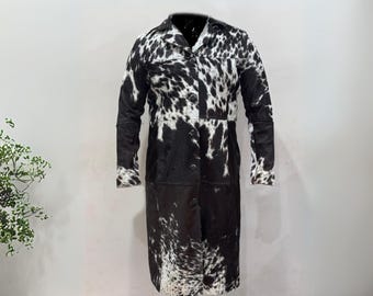 Stylish Hair on Hide Leather Coat Long Winter Jacket Handcrafted Cowhide Fur Coat