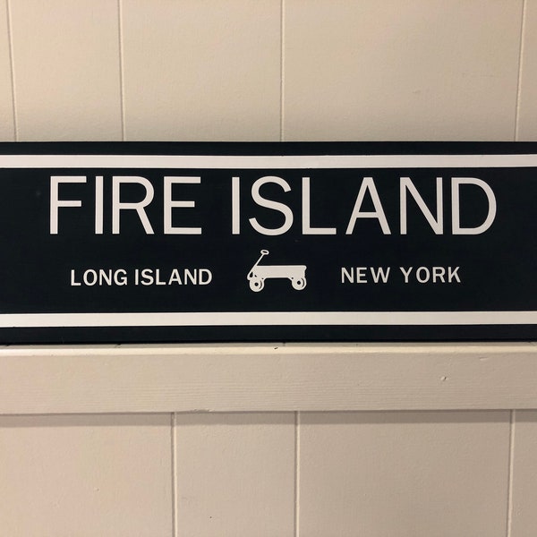 Fire Island Wood Sign Black and White, Long Island, New York, rustic beach decor