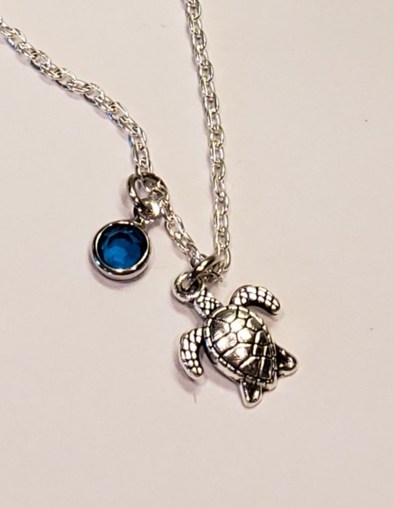 Turtle Necklace With Blue Zircone Crystal Charm Turtle Etsy