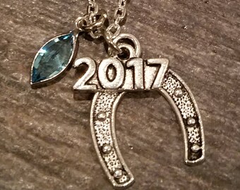 HAPPY GRADUATION 2018 GRADUATE ~ Necklace has a Lucky Horseshoe with a Silver 2018 Charm and a Beautiful Swarovski Crystal Birthstone