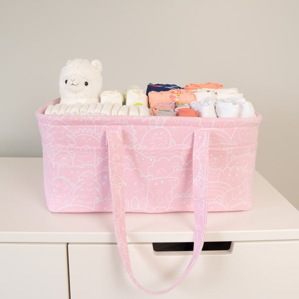 Pink Baby Diaper Bag Caddy Organizer Basket for Nursery Changing Table - Car Storage Bin Tote Bag, Diapers, and Wipes - Newborn Registry