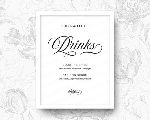 Customize Signature Drinks Bar Blushing Bride Dashing Groom Etsy