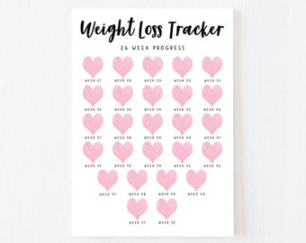 Printable Weight Loss Tracker 27-52 Wk. 5 x Digital Weekly Weight Tracker, Weekly Weigh In, Measurement Tracker. Weight Watchers, SW