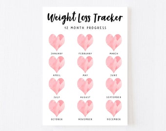 Printable annual WEIGHT LOSS TRACKER. 5 x Digital Weekly Weight Tracker, Weekly Weigh In, Measurement Tracker. 12 Month Weight Loss Chart.