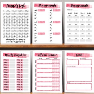 Printable Weight Loss Tracker Journal. Digitale Gewichtsverlust Tabelle, Wkly Wiegen, Messung Tracker, Ziel Setting Weight Watchers Abnehmen
