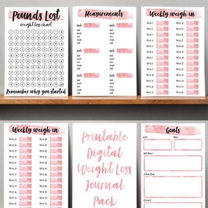 Printable Weight Loss Tracker Journal. Digital Weight Loss Chart, Wkly Weigh In, Measurement Tracker, Goal Setting Weight Loss Tracker