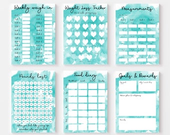 Printable Weight Loss Journal. WeightLoss Chart, Measurements, Weekly Weigh In, Food Diary, Meal Planner & More (Digital Download PDF)