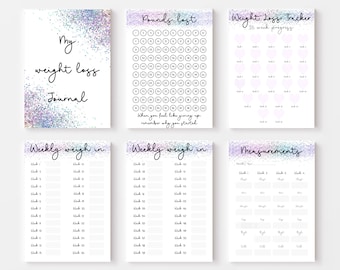 Printable Weight Loss Journal. WeightLoss Chart, Measurements, Weekly Weigh In, Food Diary, Meal Planner & More (Digital Download PDF)