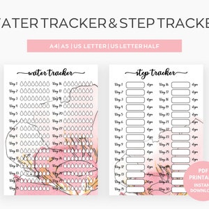 WATER Tracker & STEP Tracker Printable. Digital Hydration Tracker, Walking Tracker, 10,000 Steps, 10K Steps, Fitness Tracker, Healthy Habits
