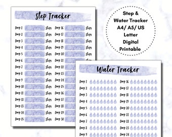 Printable WATER Tracker & STEP Tracker. Digital Habit Tracker, Hydration Tracker. Daily Habit Tracker, Goal Tracker, Fitness Tracker Walking