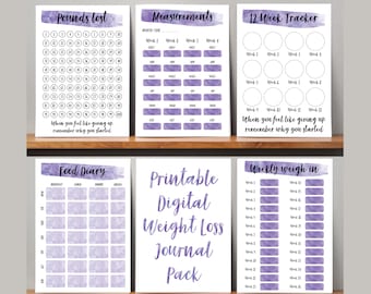 Printable Weight Loss Tracker Journal. Digital Weight Loss Chart, Wkly Weigh In, Measurement Tracker, Goal Setting Weight Watchers Slimming