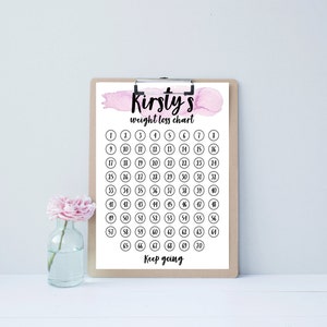 Personalised weight loss chart & tracker. Customise with your name, any goal and motivational message. Weight Loss Tracker, Weight Log image 4