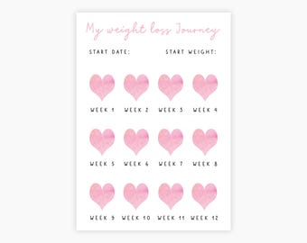12 Week Weight Loss Tracker Printable: Colorful, Heart Motivational Chart (PDF)
